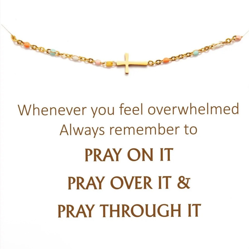 Gold Cross Necklace with Multicolor Beads